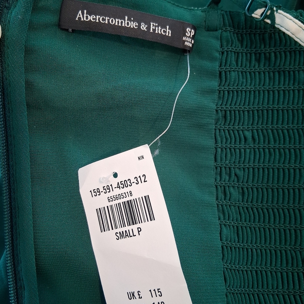 Abercrombie & Fitch Green and White Ruffled Maxi Dress Size Small - Picture 10 of 11